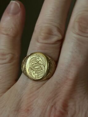 Vintage 14k Solid Gold Double Snake Signet Ring Hand Carved 9.2 Grams Size 7.25